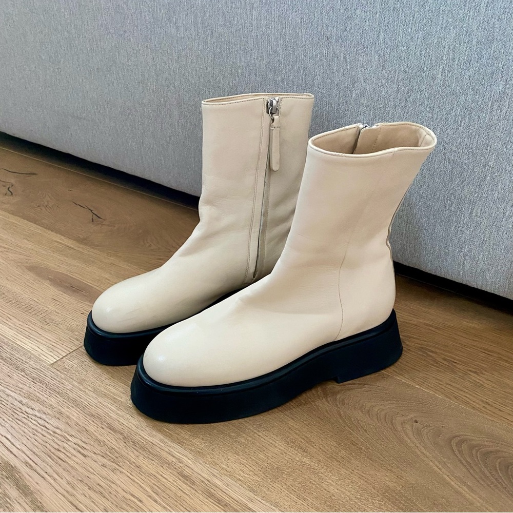 Wandler “Rosa” chunky leather ankle boots in cream, size 37